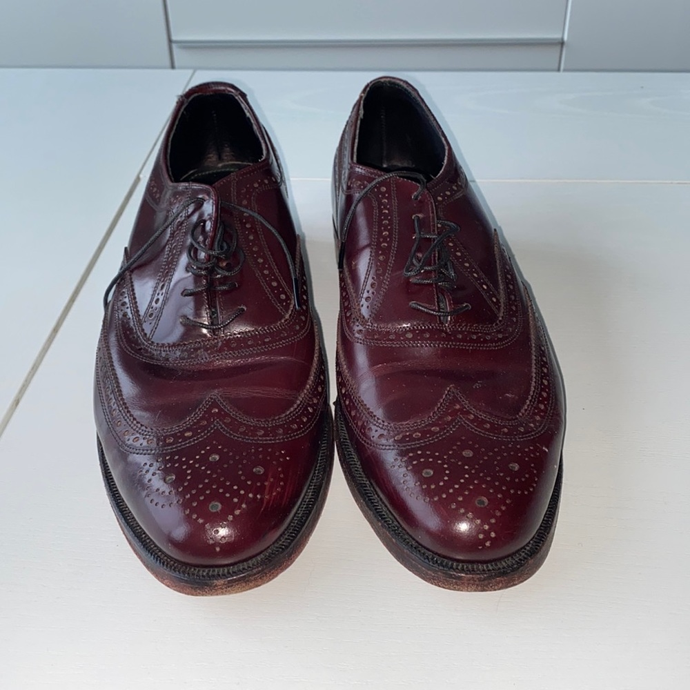 Florsheim Royal Imperial Wingtip Oxford Shoes Burgundy Men Vintage